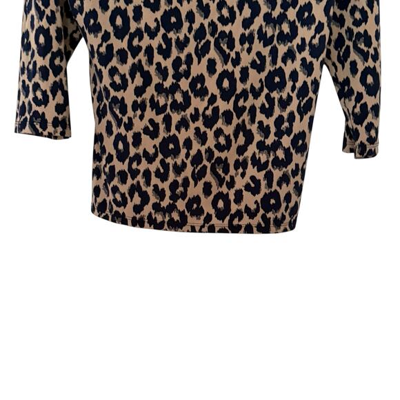 Charter Club Brown Leopard Print V Neck Quarter Sleeve Blouse Womans Size PM - Picture 3 of 7